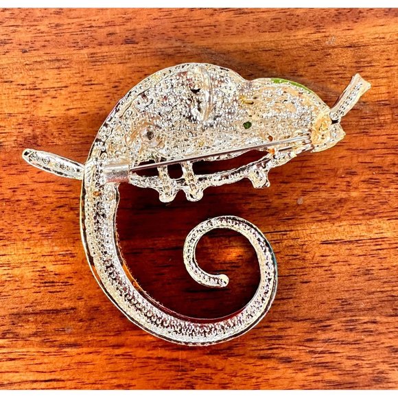 Chameleon Brooch Pin Rhinestones Lizard Gecko New Art Deco Tropical Rain… - Picture 12 of 12